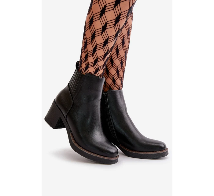 Ocieplane Botki Damskie Na Słupku Eko Skórzane Czarne Irittes Ocieplane Botki Damskie Na Słupku Eko Skórzane Czarne Irittes