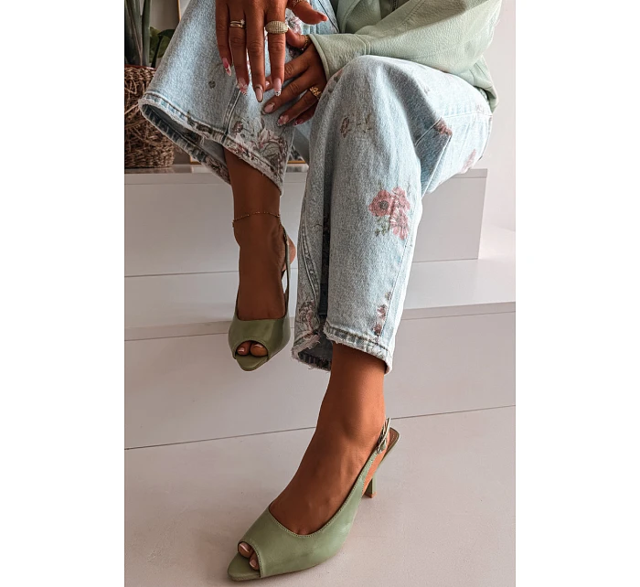 Dámské sandály na podpatku Zelené Sevina