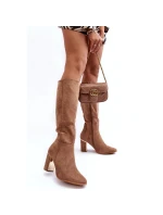 Dámske semišové čižmy na vysokom podpätku Kilrenita beige - Seastar