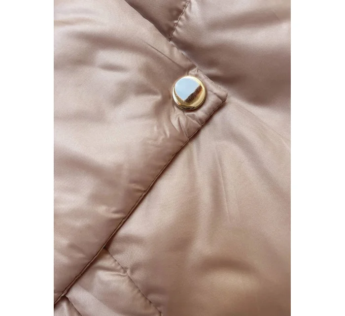 Krátká béžová dámská bunda s kapucí model 18910663 - S'WEST Krátká béžová dámská bunda s kapucí model 18910663 - S'WEST