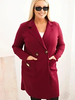 Dámsky elegantný kabát s golierom a veľkými vreckami Plus Size Plum