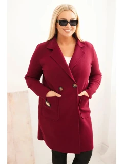 Dámsky elegantný kabát s golierom a veľkými vreckami Plus Size Plum