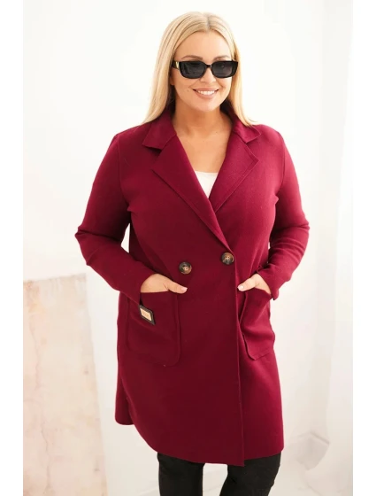 Dámsky elegantný kabát s golierom a veľkými vreckami Plus Size Plum Dámsky elegantný kabát s golierom a veľkými vreckami Plus Size Plum