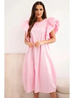 Dámské bavlněné šaty s model 22170759 rukávem cukrově růžová - K-Fashion