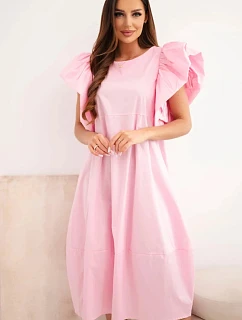 Dámské bavlněné šaty s model 22170759 rukávem cukrově růžová - K-Fashion