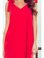 ROSITA - Červené dámske šaty s mašličkami na ramenách as volánikom 306-1