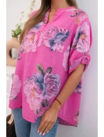 Dámská bavlněná halenka s květinovým vzorem růžový Dámská bavlněná halenka s květinovým vzorem růžový