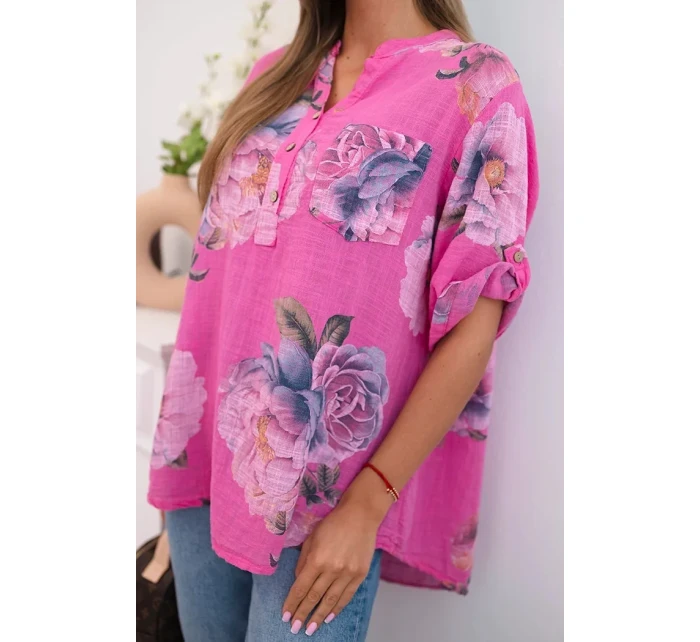 Dámská bavlněná halenka s květinovým vzorem růžový Dámská bavlněná halenka s květinovým vzorem růžový