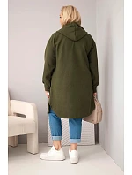 Dámske Plus veľkosť kabát s kapucňou s gombíkom uzavretie Khaki Dámske Plus veľkosť kabát s kapucňou s gombíkom uzavretie Khaki