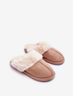 Damskie Papcie Klapki z Futerkiem Beżowe Pinky