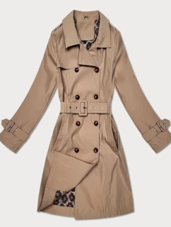 Płaszcz damski typu trencz z paskiem Goodlookin ciemny beżowy (KK60416-4#)