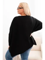 Dámsky sveter Plus Size s akrylovým voľným strihom a 3/4 rukávmi čierny