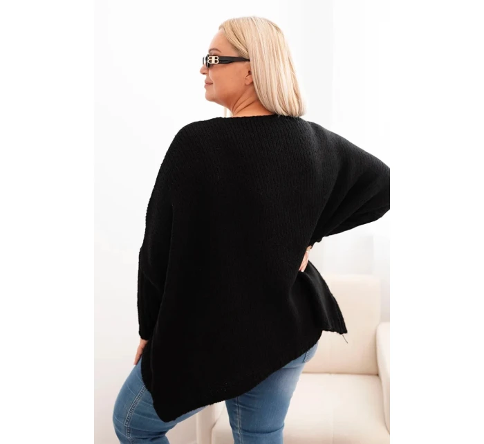 Dámsky sveter Plus Size s akrylovým voľným strihom a 3/4 rukávmi čierny
