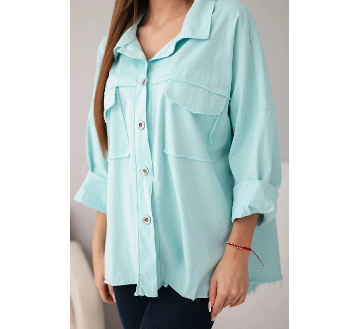 Dámská bavlněná košile s kapsami mátová