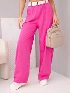 Dámské bavlněné kalhoty se širokými nohavicemi a pásem růžové