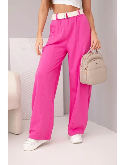 Dámské bavlněné kalhoty se širokými nohavicemi a pásem růžové