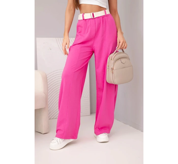 Dámské bavlněné kalhoty se širokými nohavicemi a pásem růžové
