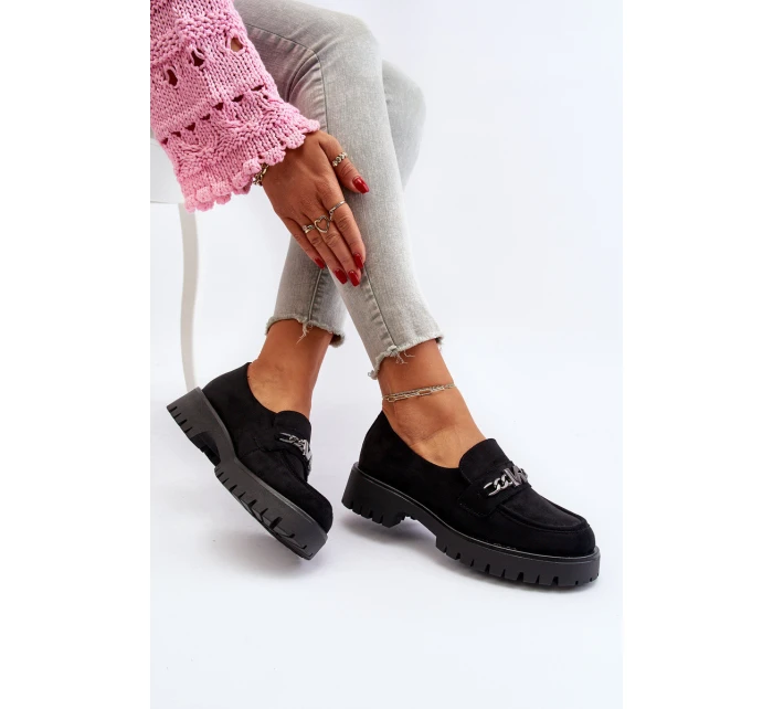 Dámské semišové mokasíny s ozdobou černé model 21651955 - VINCEZA Dámské semišové mokasíny s ozdobou černé model 21651955 - VINCEZA