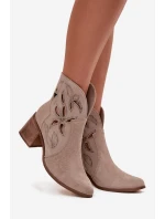 Botki Damskie Ażurowe Z Naturalnego Zamszu Na Słupku Zazoo 3690 Beżowe