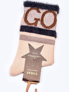 Dámske bavlnené ponožky GO-GO s kožušinou COSAS béžová