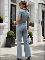 Kombinezon damski z krótkim rękawem niebieski model 22215991 - FashionStreet Kombinezon damski z krótkim rękawem niebieski model 22215991 - FashionStreet