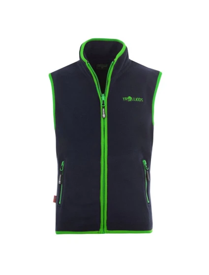 Trollkids Detská vesta Arendal navy/viper green (134-100) fleecová vesta pre chlapcov/dievčatá