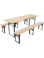 PIKNIKOVÝ BAROVÝ SET DREVENÝ STÔL A 2 LAVICE SKLADACIE