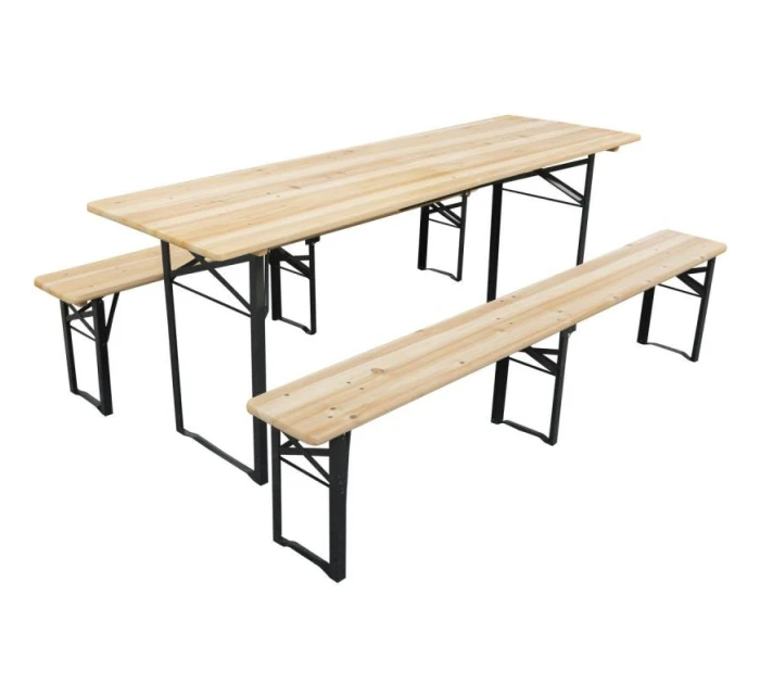 PIKNIKOVÝ BAROVÝ SET DREVENÝ STÔL A 2 LAVICE SKLADACIE