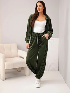 Dámský model 22366882 komplet z viskózy s mikinou na zip a jogger kalhotami khaki - K-Fashion