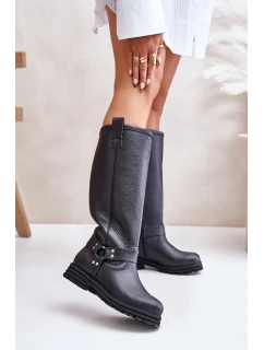 Kožené dámské holínky nad kolena černé Lewski model 21672581 - Zazoo