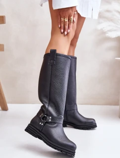 Kožené dámské holínky nad kolena černé Lewski model 21672581 - Zazoo