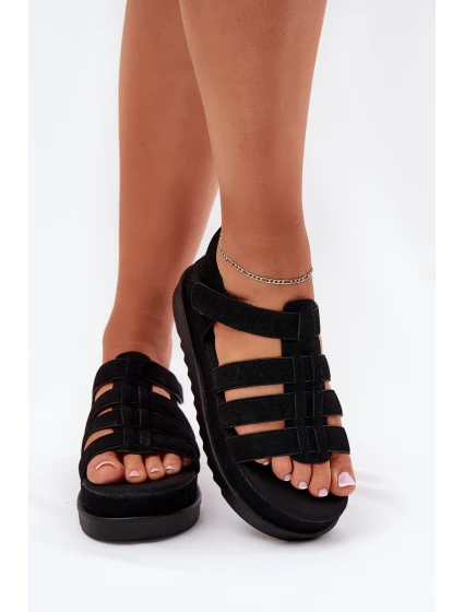 Dámské Sandály Na Platformě Eko Semišové Černé model 21696107 - Boto Dámské Sandály Na Platformě Eko Semišové Černé model 21696107 - Boto