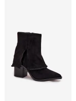 Dámské kotníkové boty na podpatku s  lemem Černé model 21714371 - Boto
