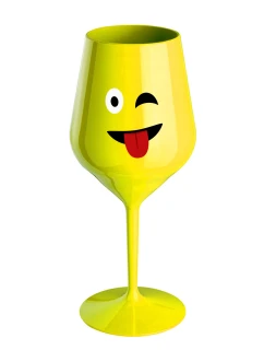 SMAJLÍK VYPLAZUJÍCÍ JAZYK - žlutá nerozbitná sklenice na víno 470 ml
