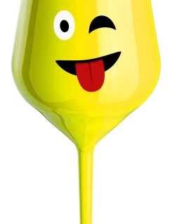 SMAJLÍK VYPLAZUJÍCÍ JAZYK - žlutá nerozbitná sklenice na víno 470 ml