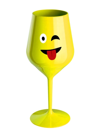 SMAJLÍK VYPLAZUJÍCÍ JAZYK - žlutá nerozbitná sklenice na víno 470 ml SMAJLÍK VYPLAZUJÍCÍ JAZYK - žlutá nerozbitná sklenice na víno 470 ml