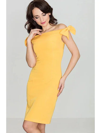 Dámske šaty K028 tmavo žltá - Katrus Dámske šaty K028 tmavo žltá - Katrus