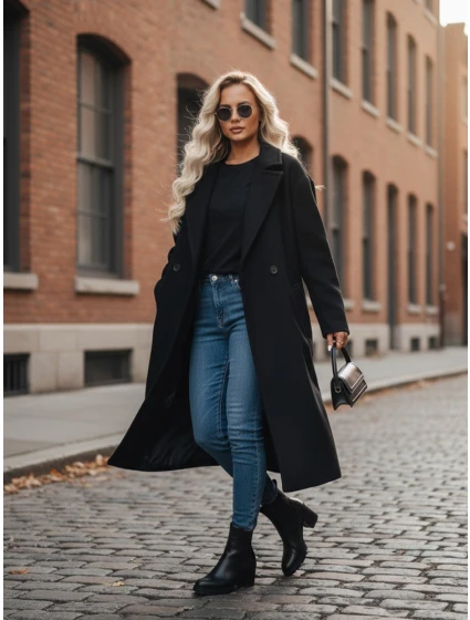 Dámsky prechodný oversize kabát čierny FashionStreet NY0764z