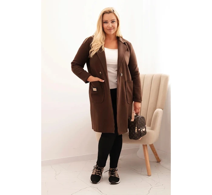 Dámske elegantné Plus veľkosť kabát s golierom a veľké vrecká Brown Dámske elegantné Plus veľkosť kabát s golierom a veľké vrecká Brown