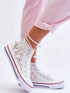 Dámské krajkové vysoké tenisky bílá model 21621978 - Boto
