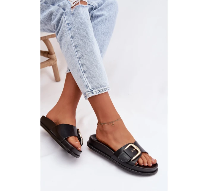 Ženské pantofle s zlatým sponou Černé model 21960827 - Boto