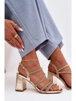 Dámské sandály na podpatku s pásky a kamínky Zlaté Brelia