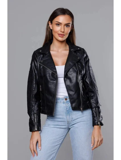 Černá bunda ramoneska s klopami model 18117116 - J.STYLE