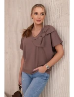 Bavlnená blúzka s ozdobnou mašľou mocca Bavlnená blúzka s ozdobnou mašľou mocca