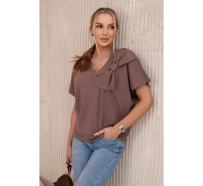 Bavlnená blúzka s ozdobnou mašľou mocca Bavlnená blúzka s ozdobnou mašľou mocca