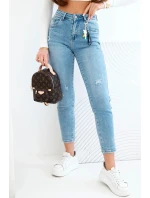 Dámské džíny mom fit s vysokým pasem a jemným model 21903541 modré - K-Fashion