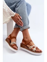 model 21648135 Dámské Kožené Sandály na Platformě Hnědé - Zazoo