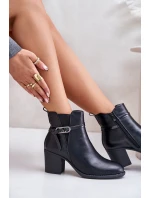 Botki Damskie Na Obcasie Słupku Ocieplane Z Paskiem Czarne Zinithia Botki Damskie Na Obcasie Słupku Ocieplane Z Paskiem Czarne Zinithia