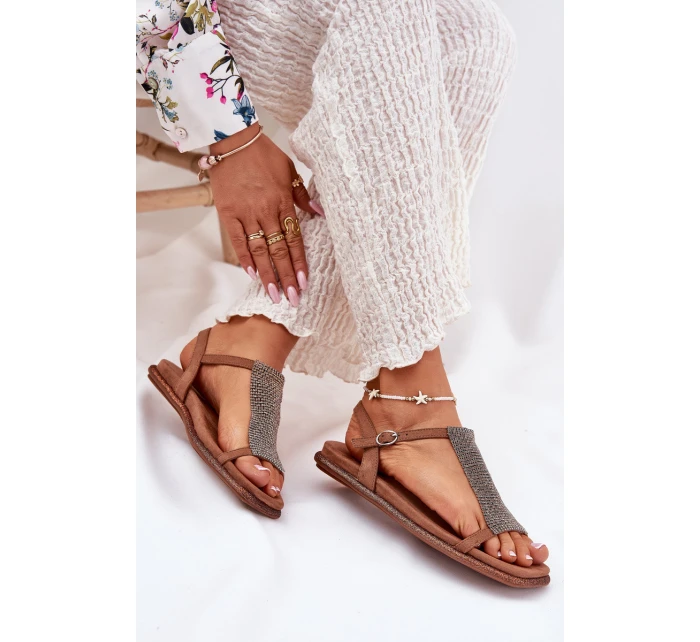 Plné Elegantní Dámské Sandály S  Hnědé model 21693526 - Artiker