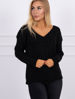 Čierny pletený sveter s výstrihom do V